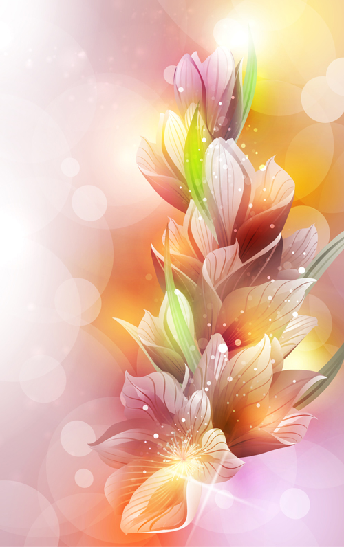 Fantasy flowers shiny vector background 03 Vector Background shiny flowers flower Fantasy flower background   