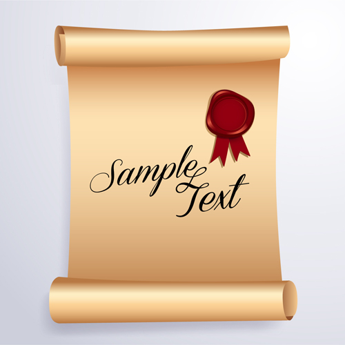 Wax seal with curled paper background vector   