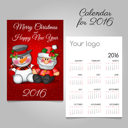 2016 calendars with christmas cards vector set 09 christmas cards calendars 2016   