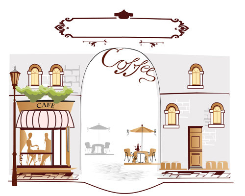 Hand drawn street cafe elements vector set 01 street hand drawn cafe   