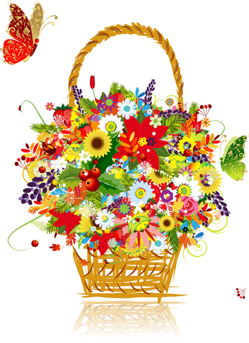 Flower baskets and butterfly vector 02 flower butterfly baskets   