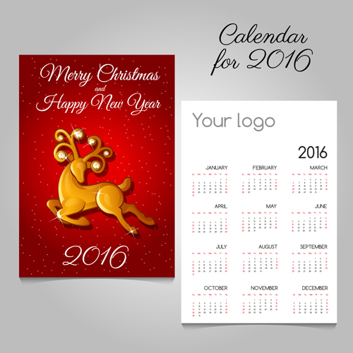 2016 calendars with christmas cards vector set 07 christmas cards calendars 2016   