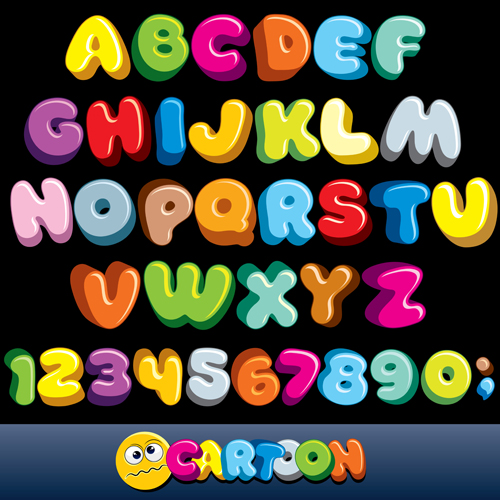 Cartoon alphabet with numbers colored vector numbers colored cartoon alphabet   