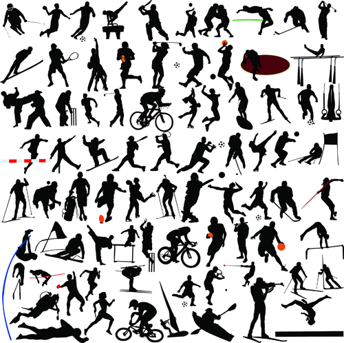 Set of sports people silhouette vector 01   