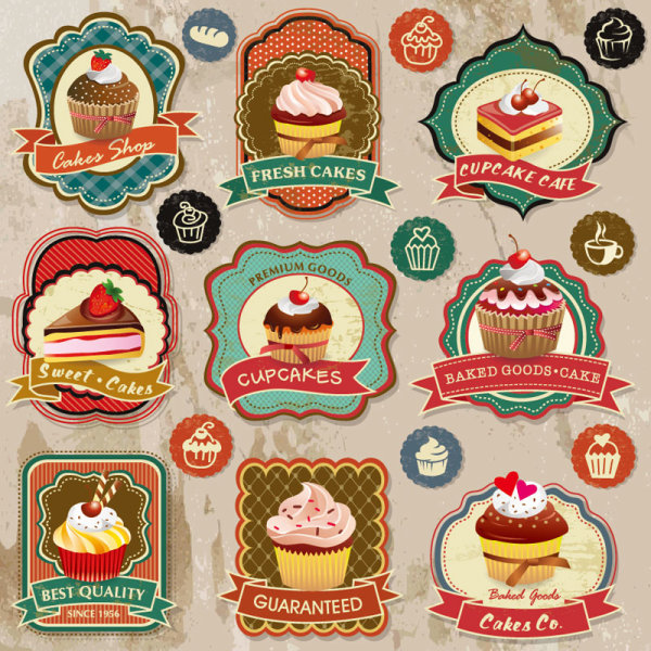 Different cupcakes elements label vector label elements element different cupcake   