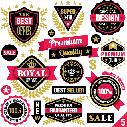 Premium quality ribbon labels with sticker vector material 05 sticker quality premium labels   