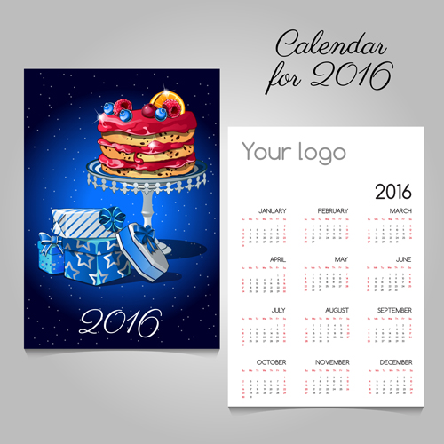 2016 calendars with christmas cards vector set 08 christmas cards calendars 2016   