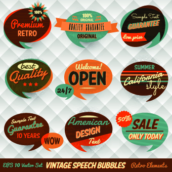 Retro style speech bubble labels 02 speech Retro style Retro font labels label bubble   