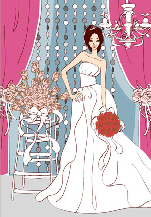 Sweet wedding set 97 vector South Korean material roses marriage flowers drape bride bead curtain sweet marriage vector   