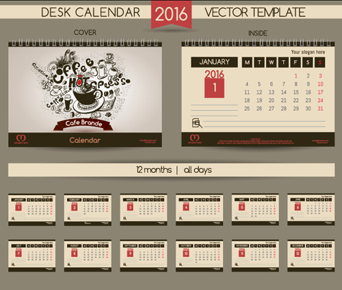 2016 New year desk calendar vector material 41 year new desk calendar 2016   