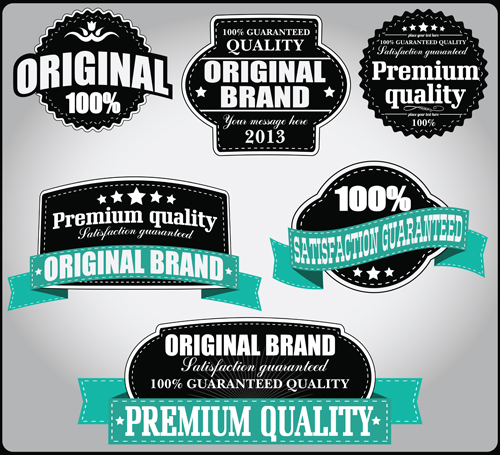 Retro Premium Quality Labels with Ribbon Vector 08 ribbon Retro font quality premium labels label   