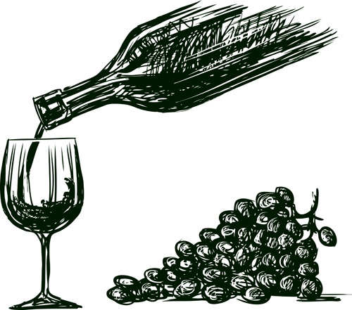 Drawing Wine Black style vector 03 wine drawing black   