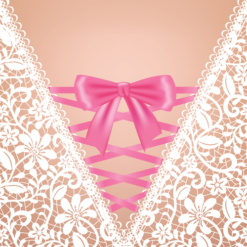 Ornate bow with lace background vector 02 ornate lace bow background   
