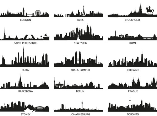 World famous cities silhouettes vector set 02 silhouettes silhouette famous cities   