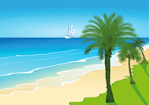 Palm with beach background vector 01 Palm beach background vector background   