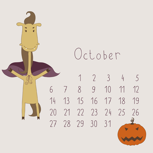 Cute Cartoon October Calendar design vector October cute cartoon cute cartoon calendar   