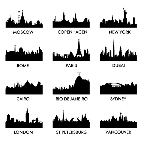 World famous cities silhouettes vector set 01 world silhouettes silhouette famous cities   