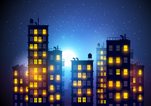 Brightly lit midnight city vector background 03 Vector Background midnight city bright background   