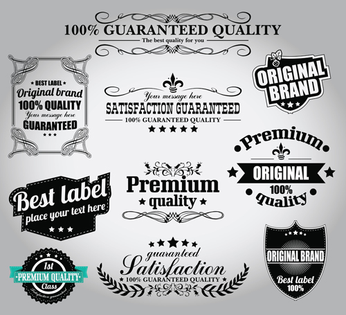 Retro Premium Quality Labels with Ribbon Vector 01 ribbon Retro font quality premium labels label   