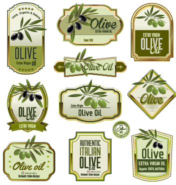 Green olive oil labels set vector 01 olive oil olive labels green   