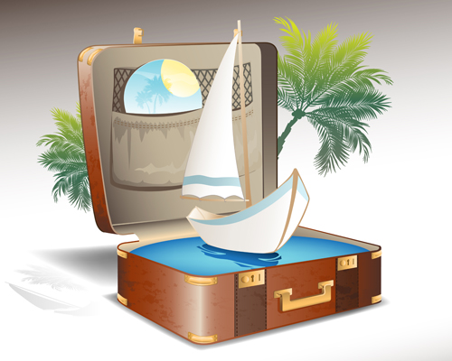 Travel elements and suitcase creative background set 02 travel suitcase elements element Creative background creative background   