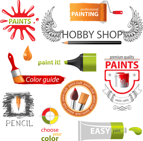 Colored paint objects design elements vector 01 paint objects object element design elements colored   