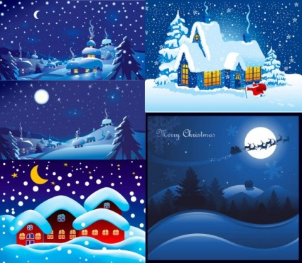 Christmas night winter snow vector winter snow night christmas   