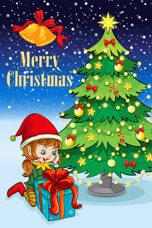 Cute Children and Christmas tree vector 01 cute christmas tree christmas children   