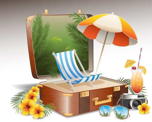 Travel elements and suitcase creative background set 05 travel suitcase elements element Creative background creative background   