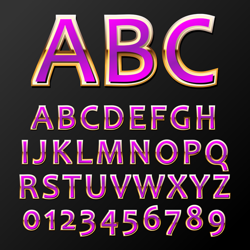 Purple with gold alphabet and numbers vector purple numbers gold alphabet   