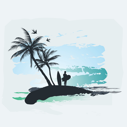 Palm with beach background vector 04 Palm beach background vector background   