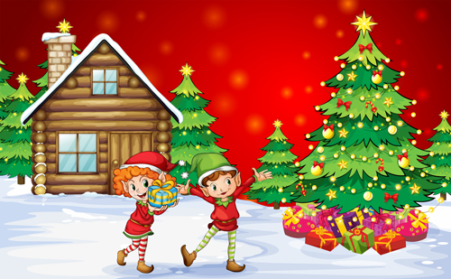 Cute Children and Christmas tree vector 02 design cute christmas tree christmas children   