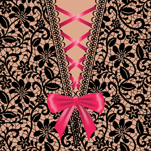 Ornate bow with lace background vector 05 ornate lace bow background   