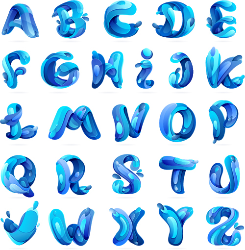 Blue water alphabets vector water blue alphabets   