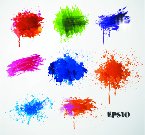 Colored paint splashes grunge vector background 03 Vector Background design colored background   