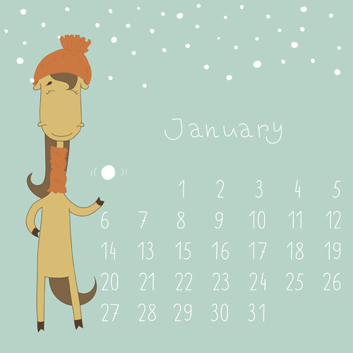Cute Cartoon January Calendar design vector January cute cartoon cartoon calendar 2013   