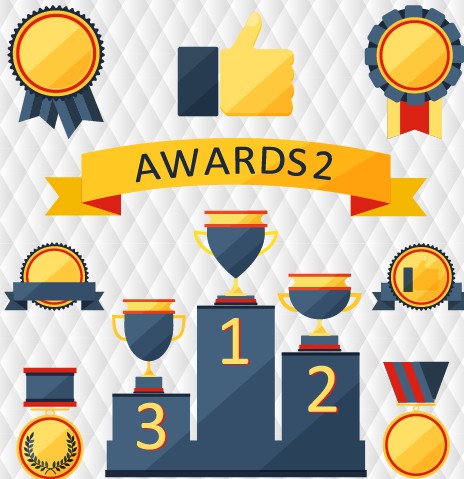 Medals with cup and awards elements vector set 05 medals element cup award   