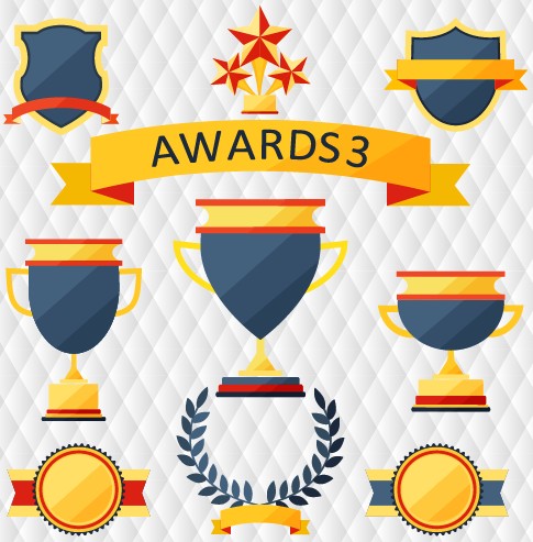 Medals with cup and awards elements vector set 03 medals elements element award   