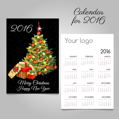 2016 calendars with christmas cards vector set 04 christmas cards calendars 2016   