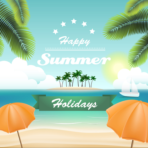 Palm with beach background vector 03 Palm beach background vector background   