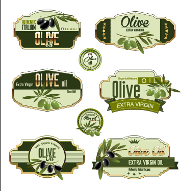 Green olive oil labels set vector 03 olive oil olive labels green   