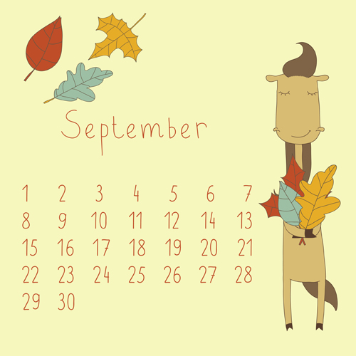 Cute Cartoon September Calendar design vector September cute cartoon cute cartoon calendar   