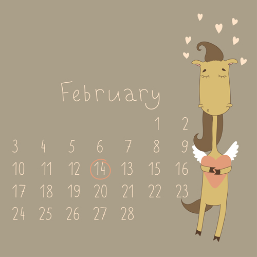 Cute Cartoon February Calendar design vector february cute cartoon cute cartoon calendar   