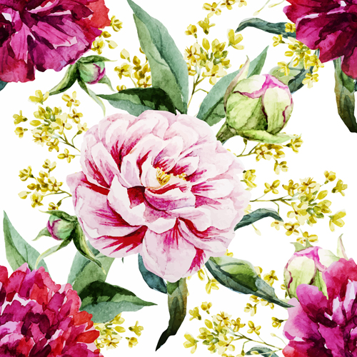 Peony watercolor drawn seamless pattern vector watercolor seamless Peony pattern   