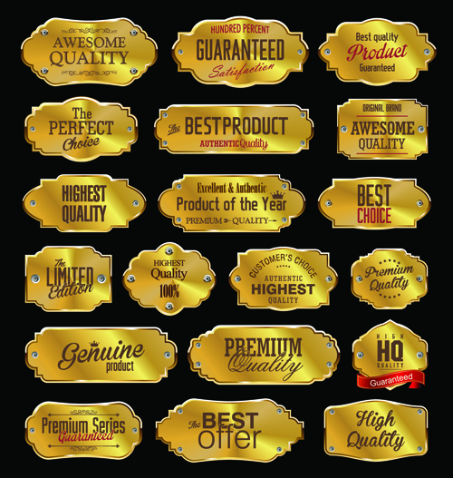 Premium Quality Golden labels shiny vector set shiny quality premium labels golden   