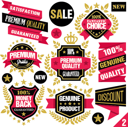 Premium quality ribbon labels with sticker vector material 02 sticker ribbon quality premium labels   