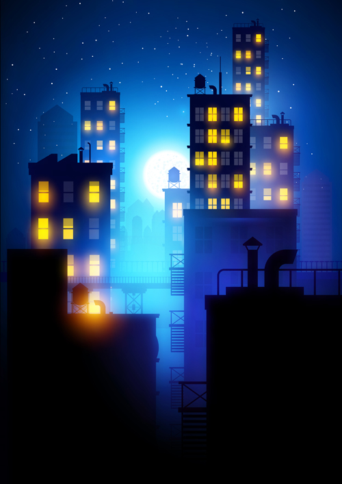 Brightly lit midnight city vector background 01 midnight city bright background   