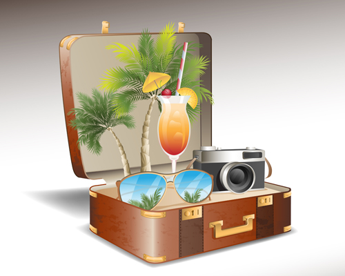 Travel elements and suitcase creative background set 04 travel suitcase Creative background creative background   