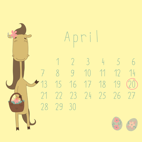 Cute Cartoon April Calendar design vector cute cartoon cute cartoon calendar April   