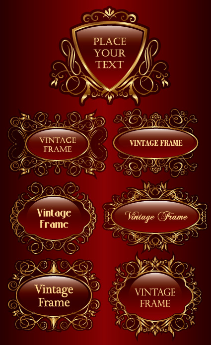 Set of vintage gold frame design vector 03 vintage gold frame   